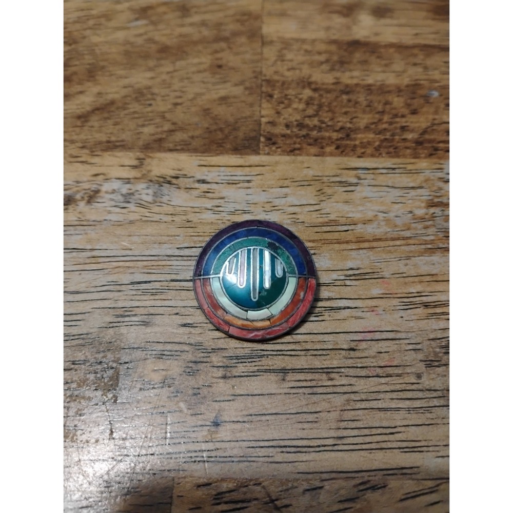 Vintage‎ Sterling Silver Rainbow Malachite Turquoise Multi Stone Inlay Pendant
